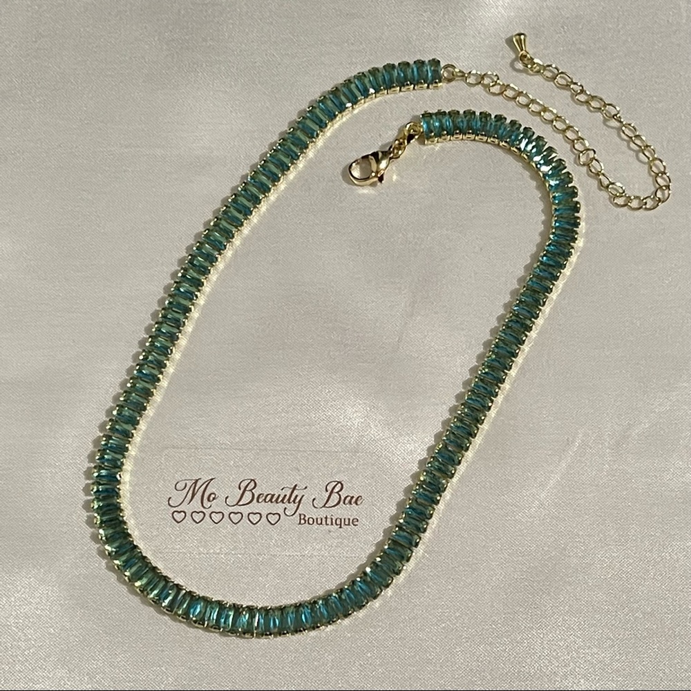 Light Blue Crystal Baguette Necklace - Picture 2 of 5